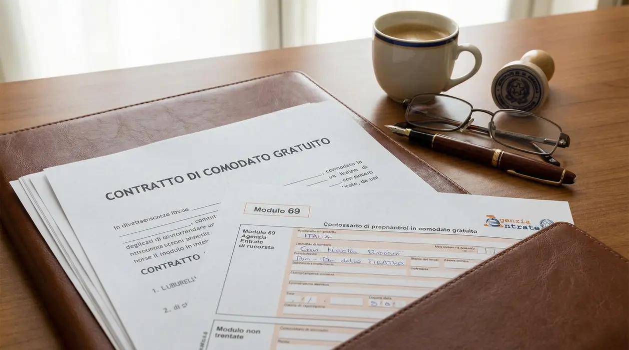 Documenti per il contratto di comodato d’uso gratuito su una scrivania