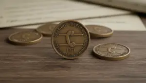 Vecchio gettone telefonico SIP del 1971 su tavolo in legno, con altri gettoni sullo sfondo