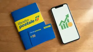 Libretto postale con carta e smartphone su tavolo, simbolo di risparmio e agevolazioni per clienti